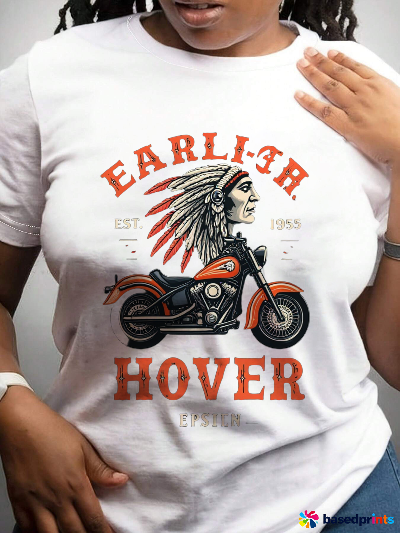 White Motorcycle T-Shirt with Orange Details
