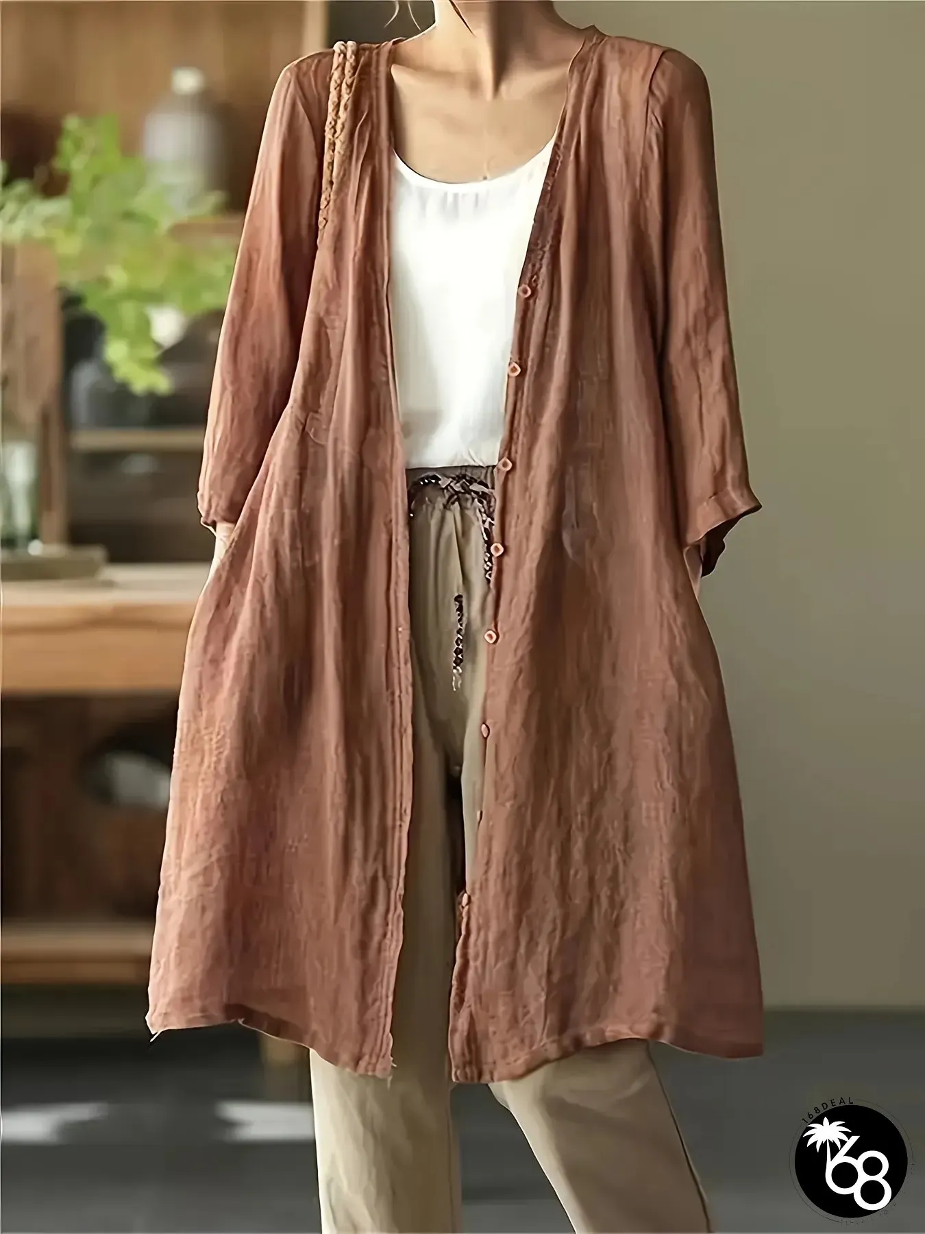 Womens Vintage-Inspired Lightweight Cardigan V-Neck Button-Up Long Sleeve Brown Casual | 168DEAL