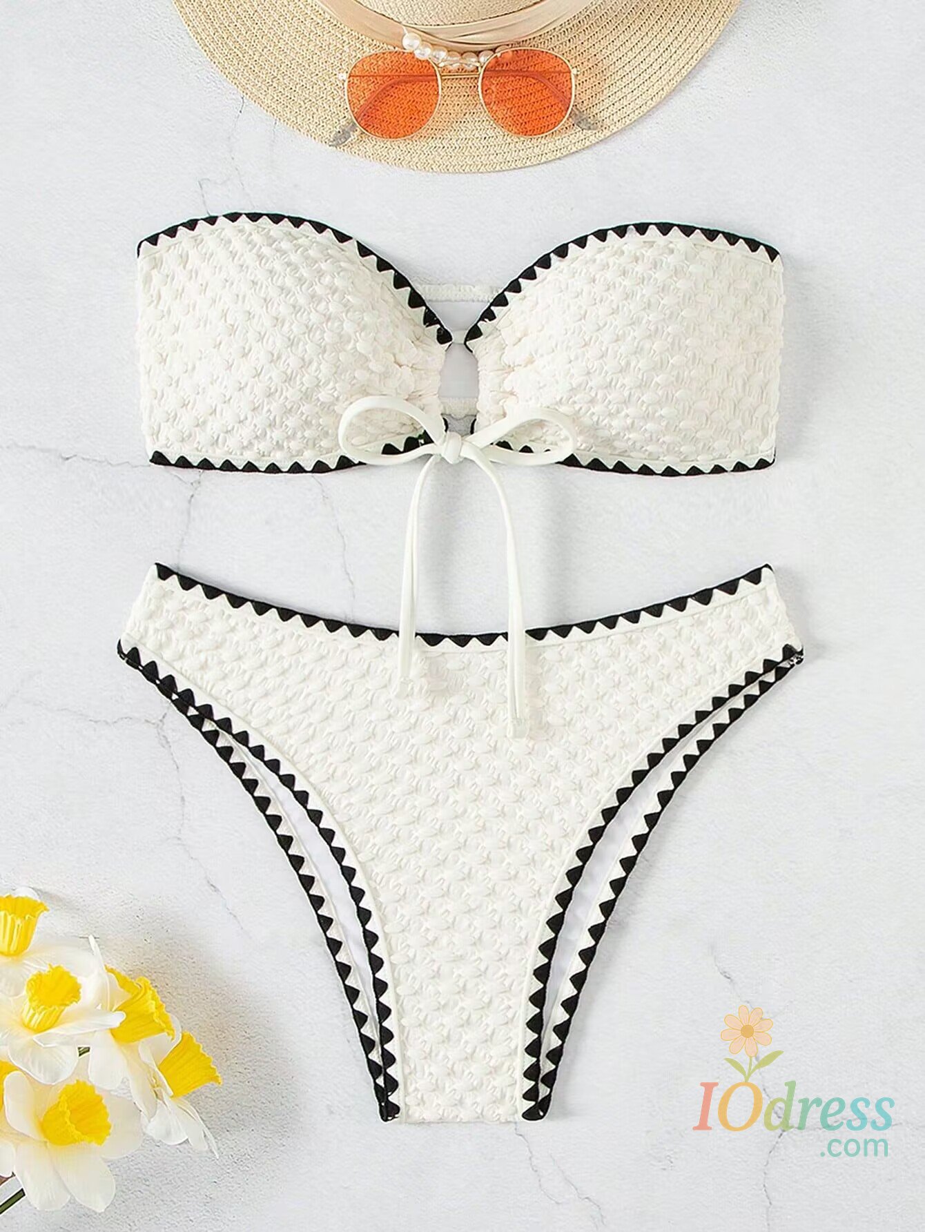 IO Dress Swimwear White 2 Piece Strapless Swimsuit for Women Sexy Bandeau Backless Bikini Set Lace-up Patchwork Bathing Suit 2025 New