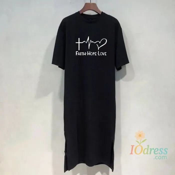 IO Dress Loose Cotton Milk Silk T-Shirt Dress Women Summer Over-Knee Long Dress Meat Concealing Casual Student Leisure Maxi Dress IO Dress Store