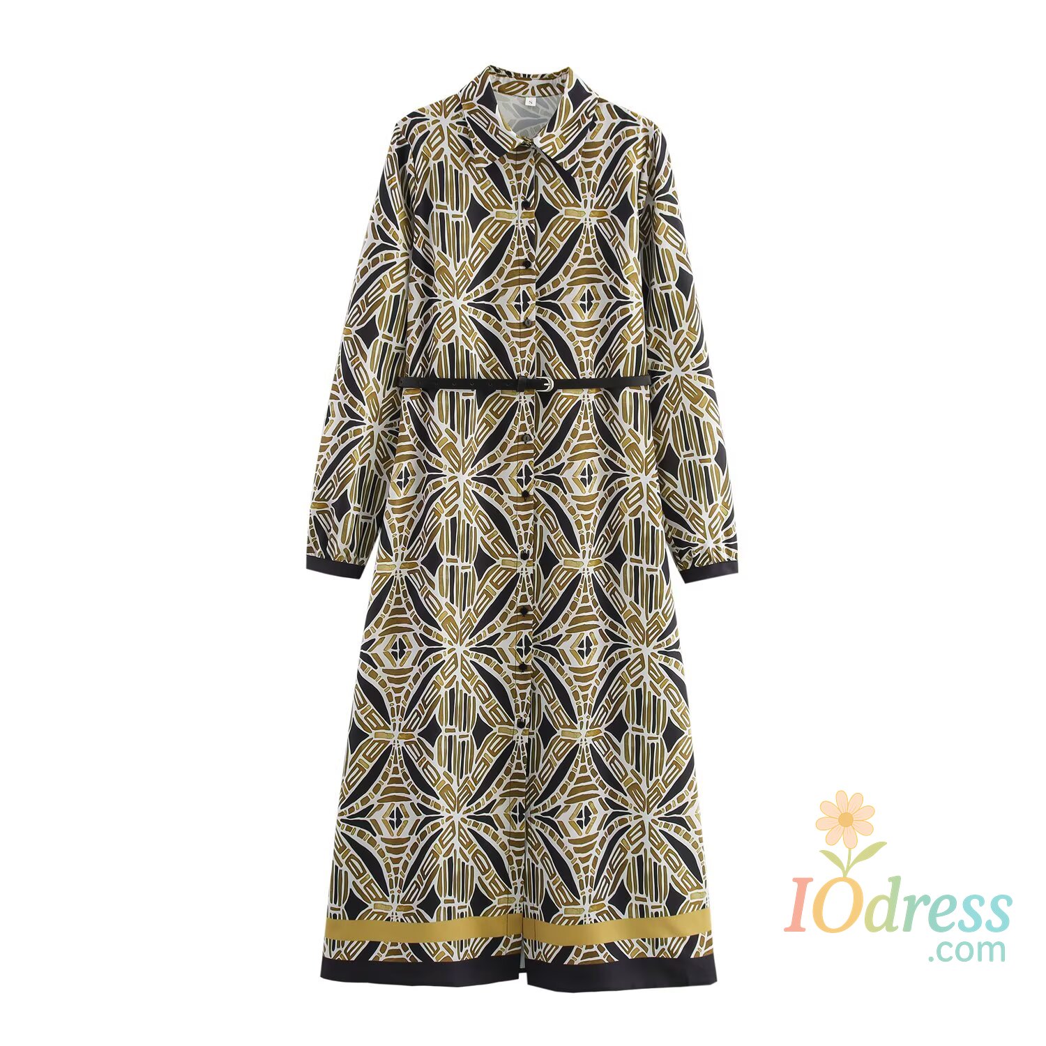 IO Dress Women Printed Long Dresses 2025 New Fashion Women Long Sleeve Belt Midi Dress Ladies Elegant Party Dresses