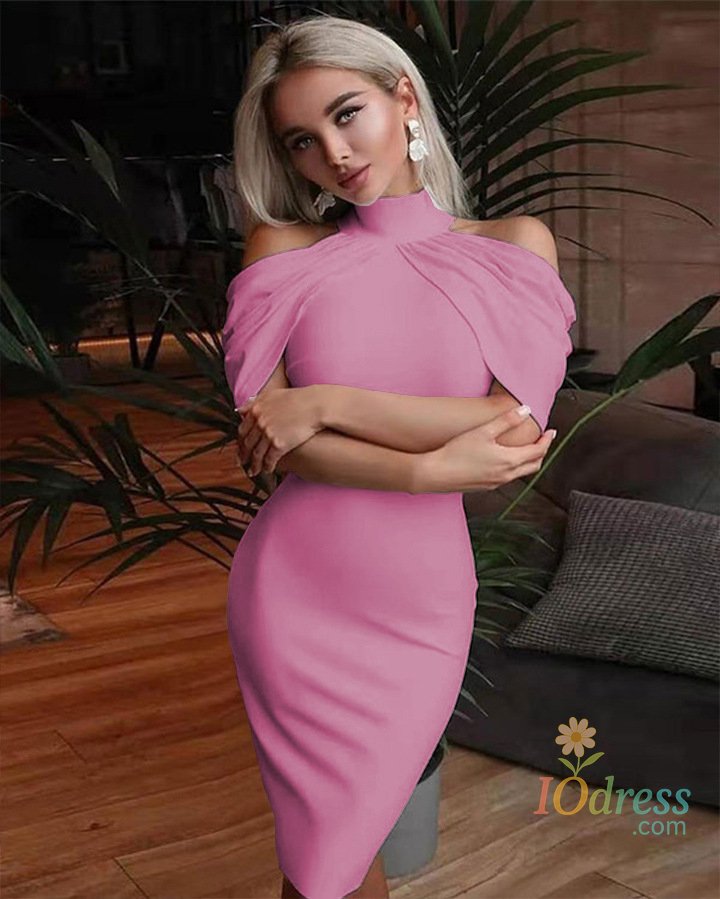 IO Dress 2024 New Solid Color Slim Midi Dresses Women Halter Neck Off Shoulder Package Hip Bodycon Elegant Temperament Ladies Party Dress