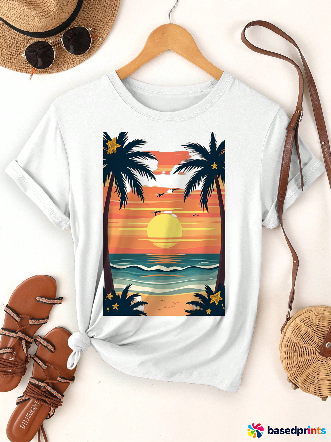 Beach Sunset T-Shirt Women Summer Casual Short Sleeve Tops