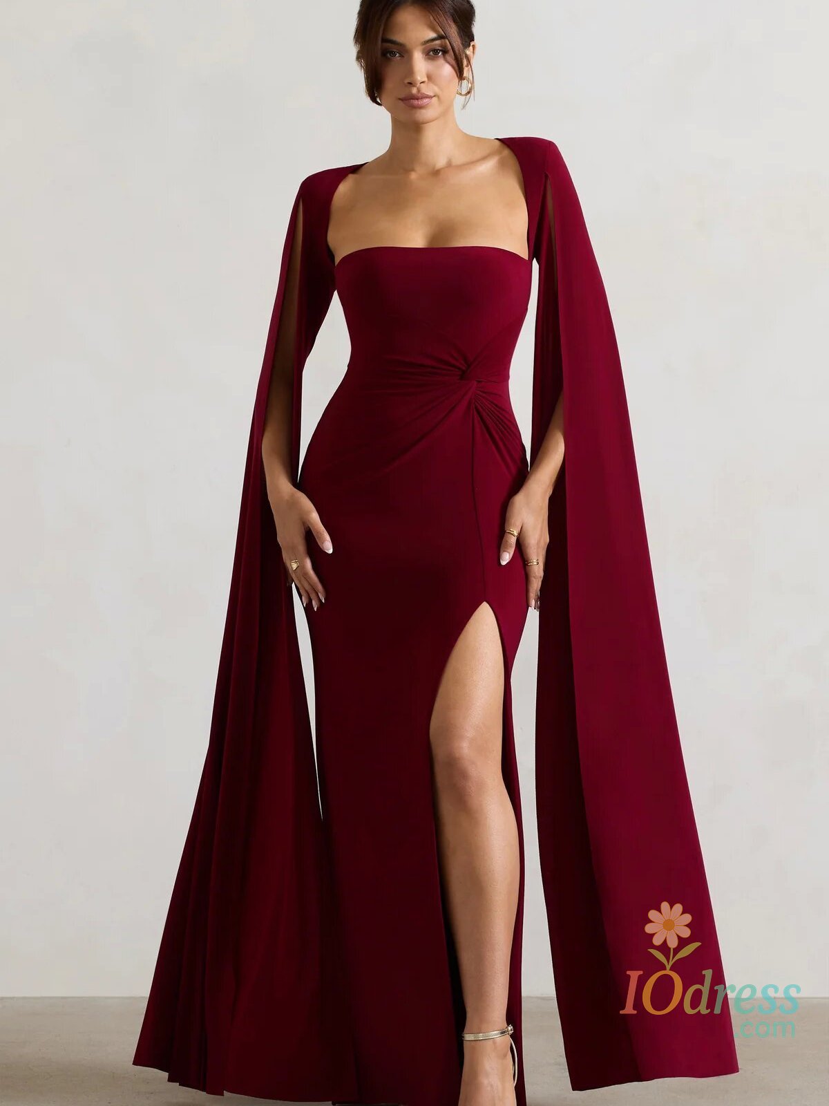 IO Dress Articat Elegant Bodycon High Slit Long Sleeved Shawl Women Dress Elasticity Tight Sexy Party Club Evening Dress Female Vestido