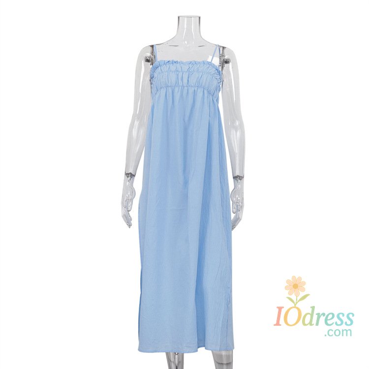 IO Dress Trendix Sexy Side Slit Sundress Women Summer Loose Sleeveless Casual Off Shoulder Long Dresses Blue See Through Backless Dress