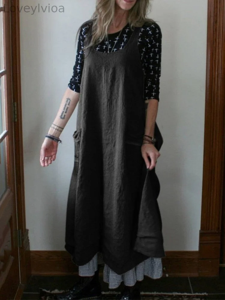 Loose Fit Sleeveless Dress With Pockets