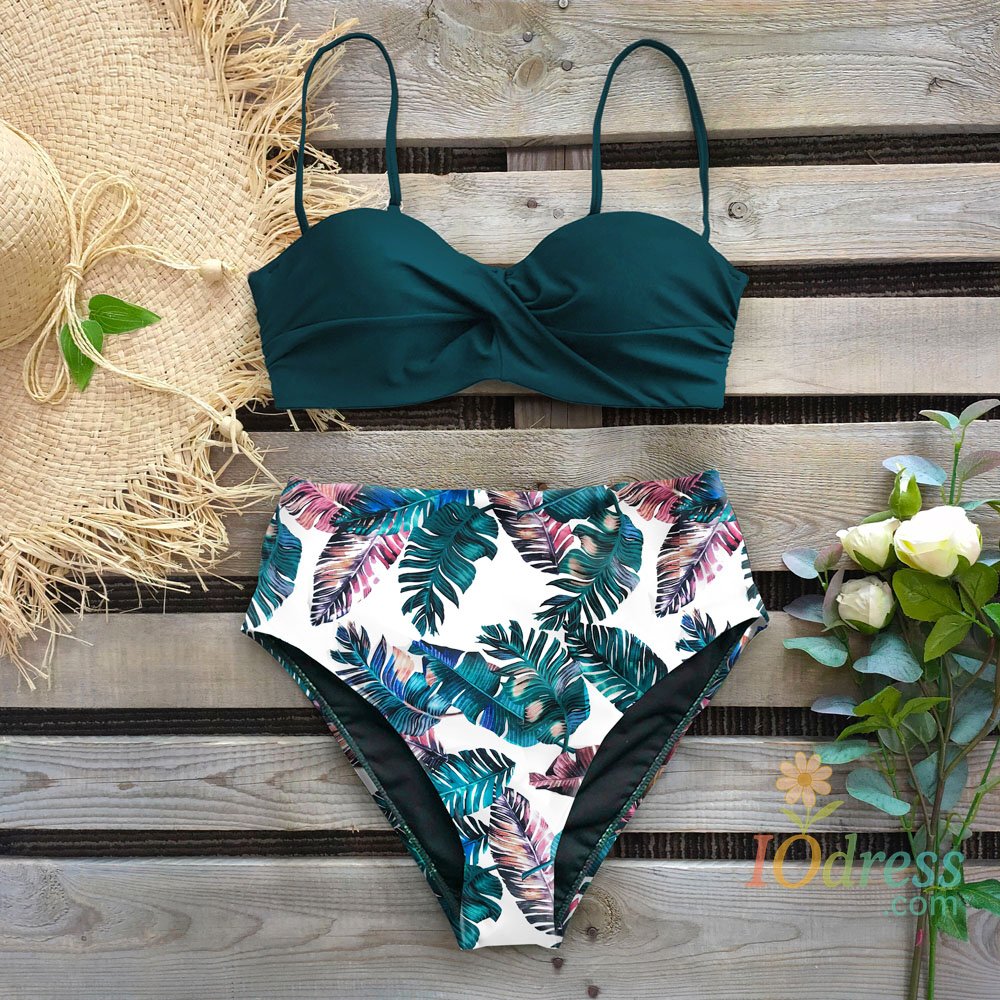 IO Dress Sexy Leaf Print Bikini 2025 Female Swimsuit Women Swimwear Thong Push Up Bikinis Set High Waist Swimming Suits for Bathing Suit