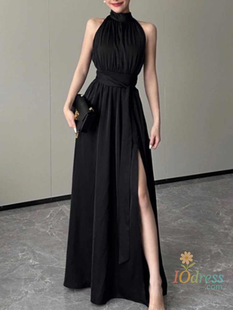 IO Dress Vintage Sleeveless Casual A-Line Slim Dress Summer Women Solid Elegant One Pieces Sexy White Black Vestidos Female Clothings