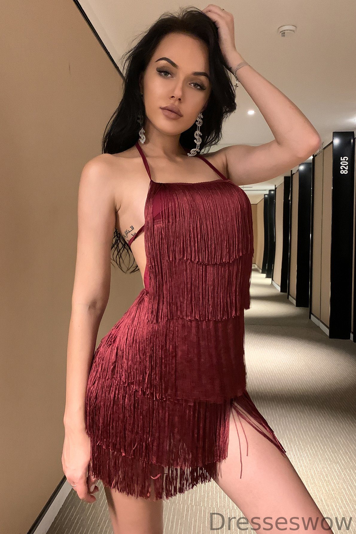 bodycon dress with tassels Blue Sequin Homecoming Dresses V-Neck Tassels Bodycon Dress hc353 –  vigocouture main image 0