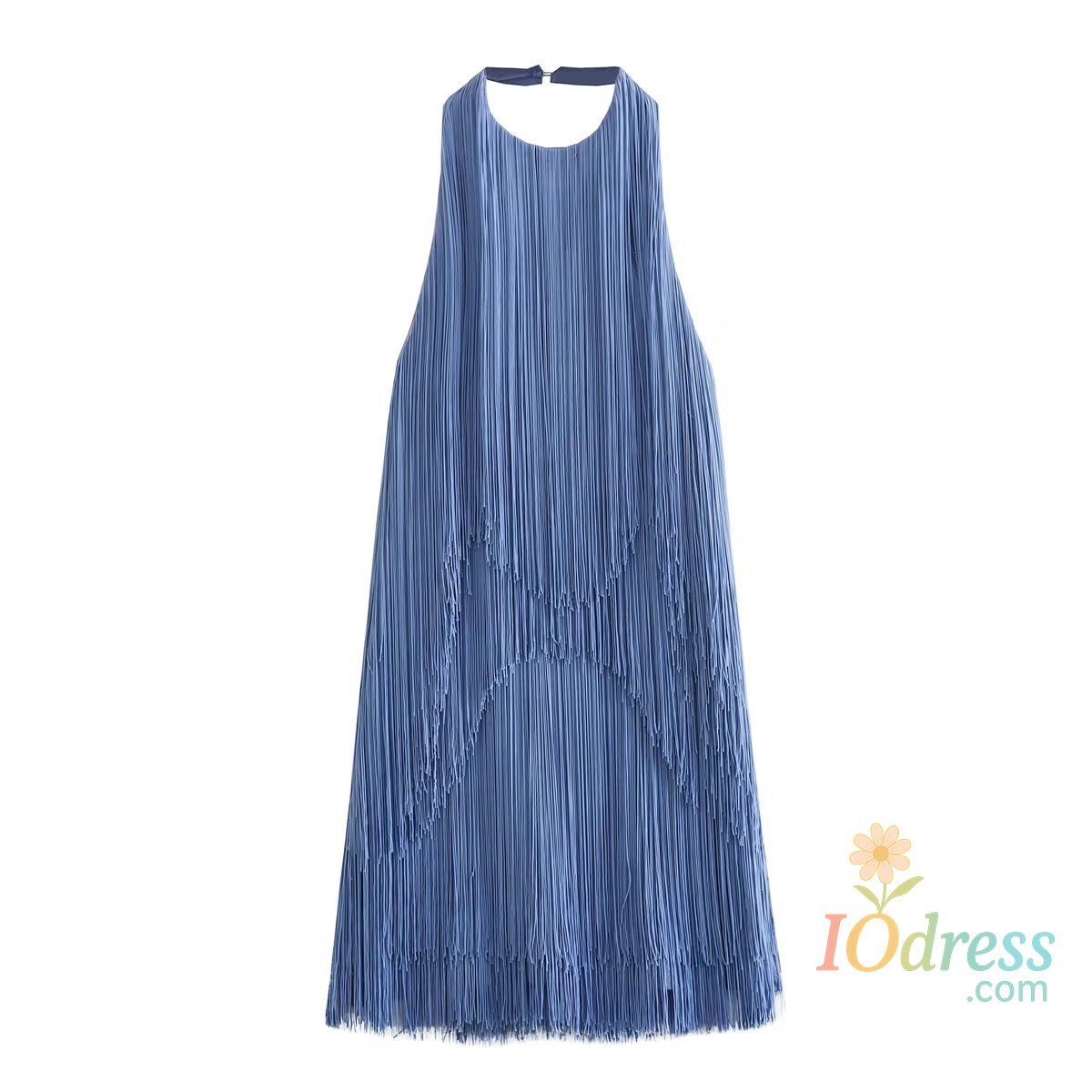 IO Dress Women's Fashion Summer New Sexy Solid Color Hanging Neck Sling Backless Tassel Mnin Dress Chic Women's Retro Evening Gown