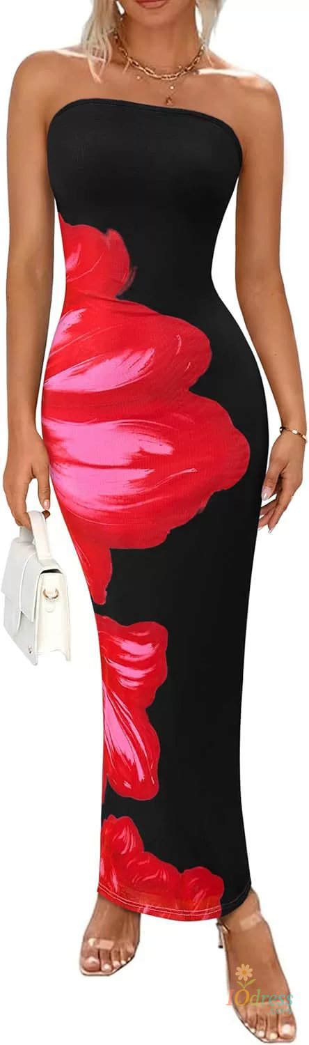 IO Dress Elegant Fashionable Printed Long Dress New Summer Women's Sexy Slim Fit Chest Wrapped Off Shoulder Casual Dress