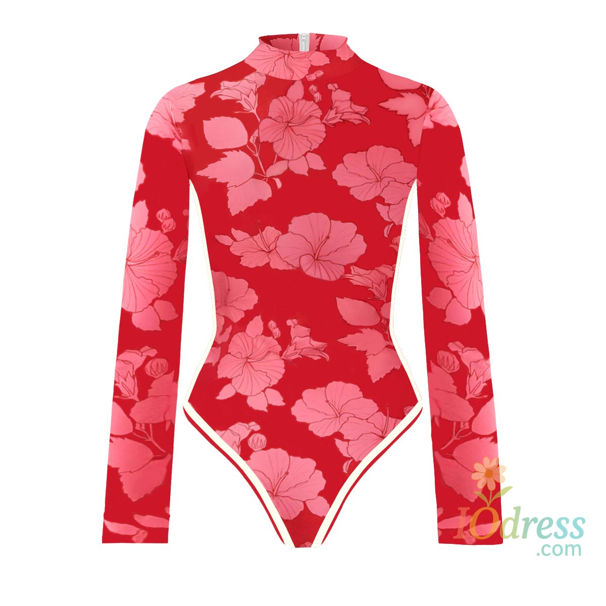 IO Dress Red Pink Long Sleeve Swimsuit With Cover Up Sexy Swimwear Women Patchwork Swim Suit Surf Bathingsuit Sliming Bodysuit Beachwear