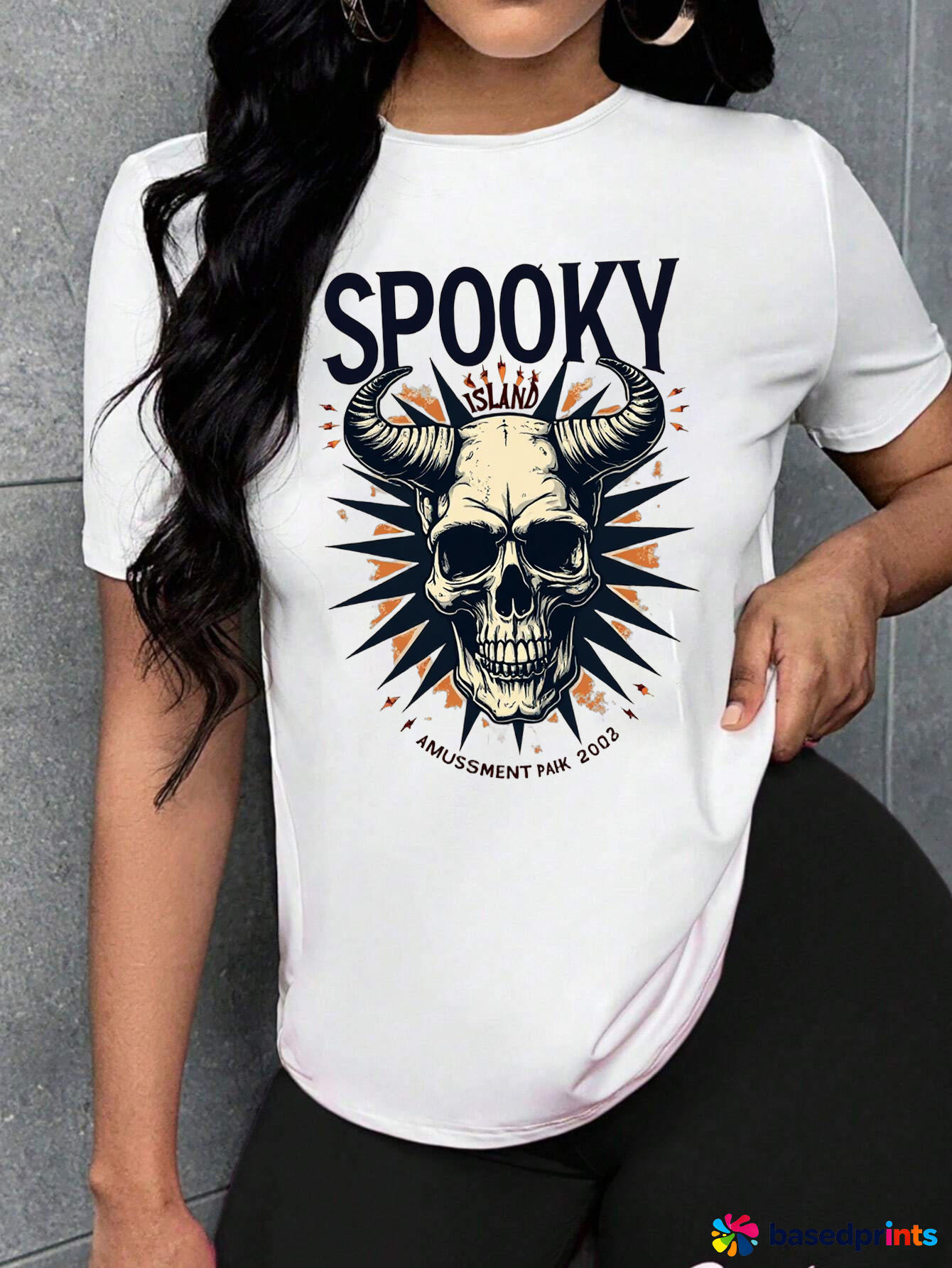 Spooky Island Skull T Shirt Women's Casual Short Sleeve T Shirt