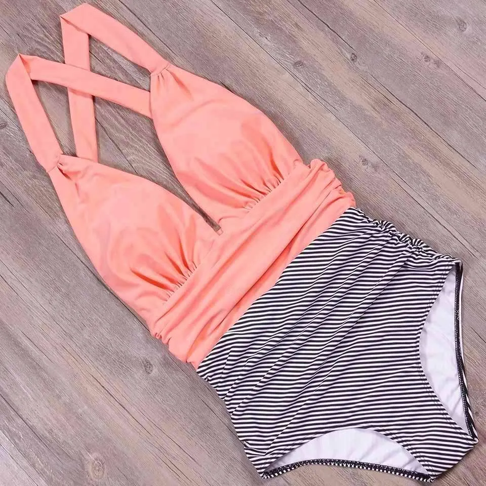 CUFFLLE Sexy Halter One Piece Swimsuit Plus Size Swimwear Women High Waisted Bathing Suit Patchwork Beachwear Backless Swim Wear dianjiang ARY
