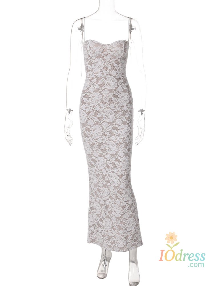 IO Dress Tossy Spring Lace Printed Maxi Dress For Women Backless Fashion Patchwork High Waist Spaghetti Slim Dress Female Halter Dresses