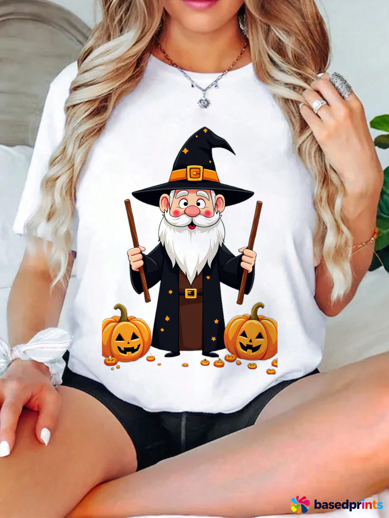 Halloween Witch Cartoon Print T-Shirt Women Casual Short Sleeve Tops