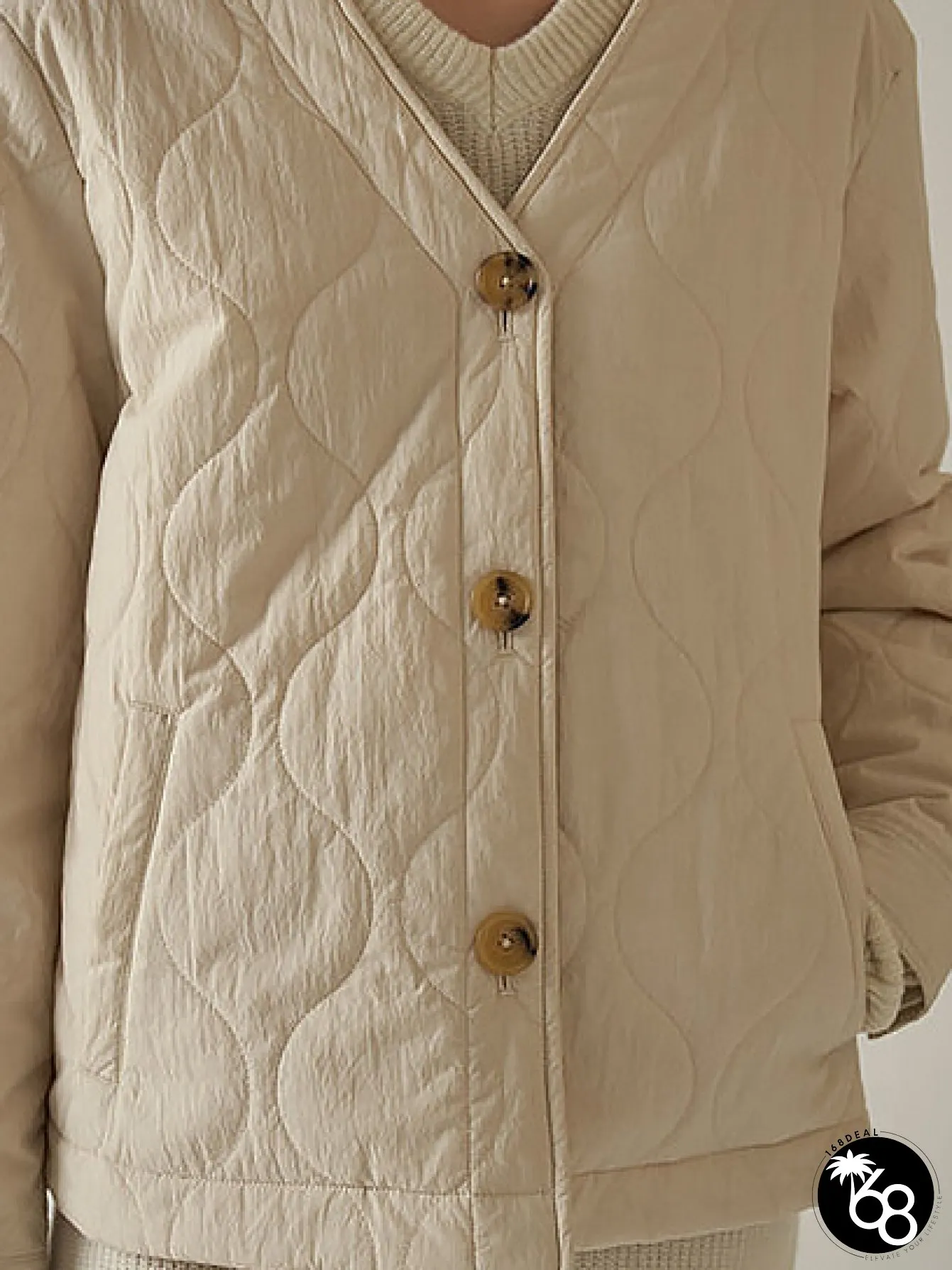 Womens Wave Quilted Puffer Jacket Lightweight Insulated Short Coat with Ribbed | 168DEAL