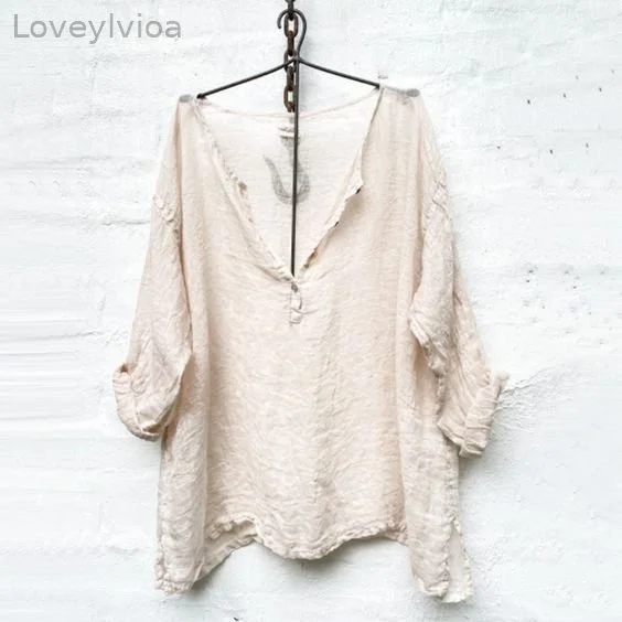 Vintage Plain V Neck Long Sleeve Blouse