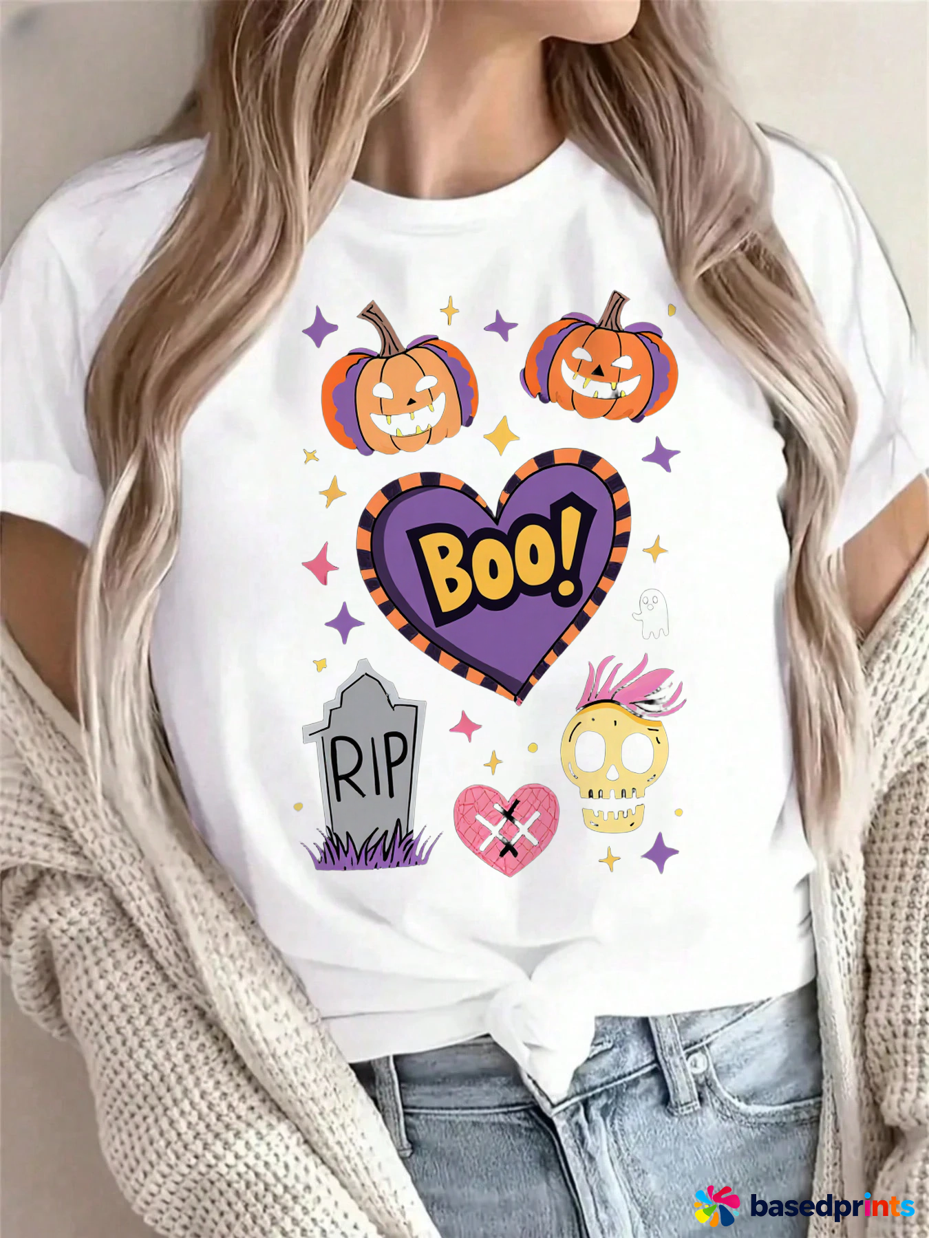 Halloween Pumpkin Tee Shirt Women Casual Short Sleeve T-Shirts