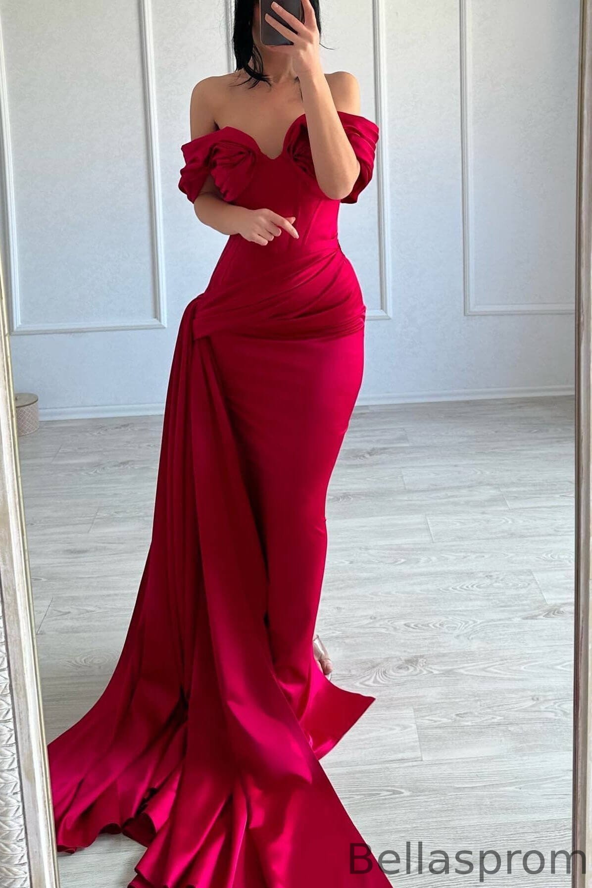 plus size royal blue bodycon dress Berylove Women Burgundy Burnout Velvet Prom Dress With Slit Mermaid Off The Shoulder Corset Ruched Maxi Evening Dress, Black Red / US16W main image 0