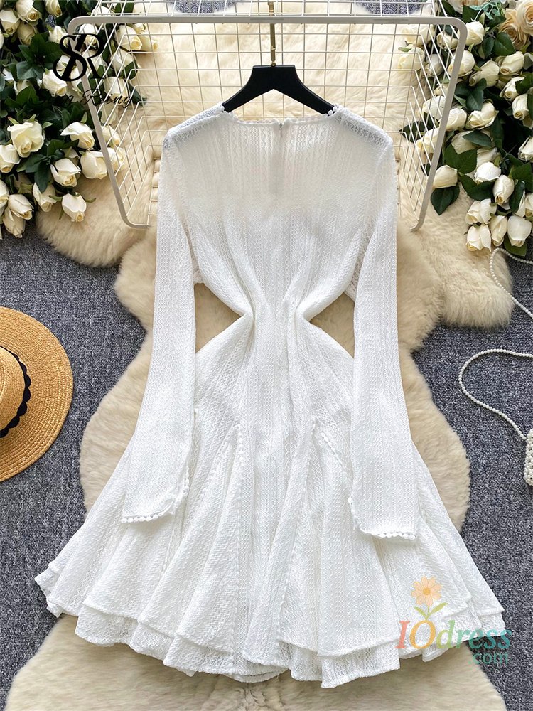 IO Dress SINGREINY High Quality Autumn Lace Spliced Dress 2025 Women O Neck Long Sleeves Streetwear French Ins Ruffles Pleated Midi Dress