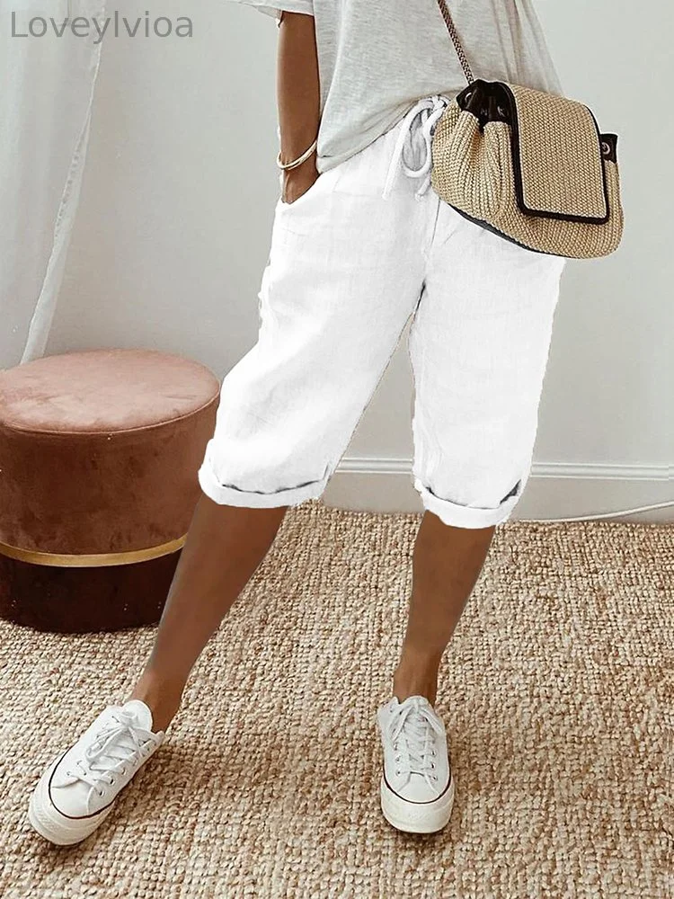 Solid Color Side Pockets Drawstring Casual Pants