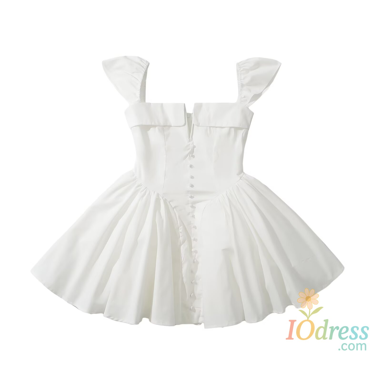 IO Dress YENKYE Summer Women Sexy Fit And Flare White Mini Dresses Short Sleeve Low Waist Elegant Party Dress Ladies Bridesmaids Robe