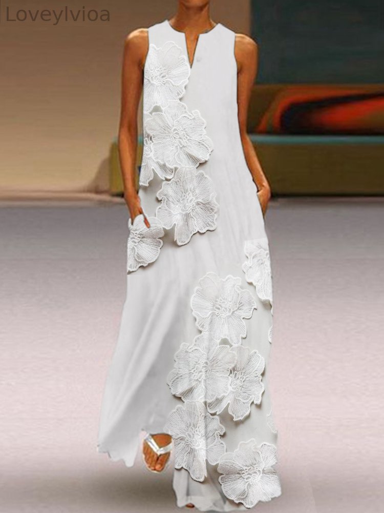 3D Floral Embellished Maxi Dress with Bow Accent main image 0