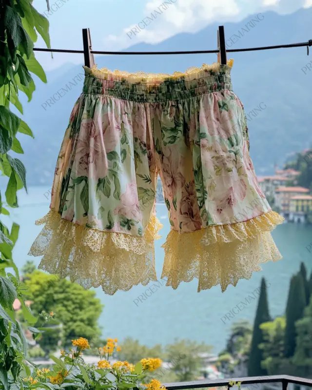 Summer Vacation Ruffle Lace Chiffon Contrast Shorts 2c5b
