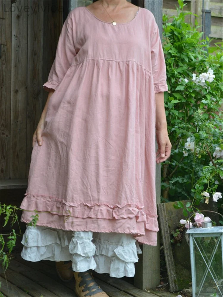 Vintage Ruffle Pleated Oversize Maxi Dress
