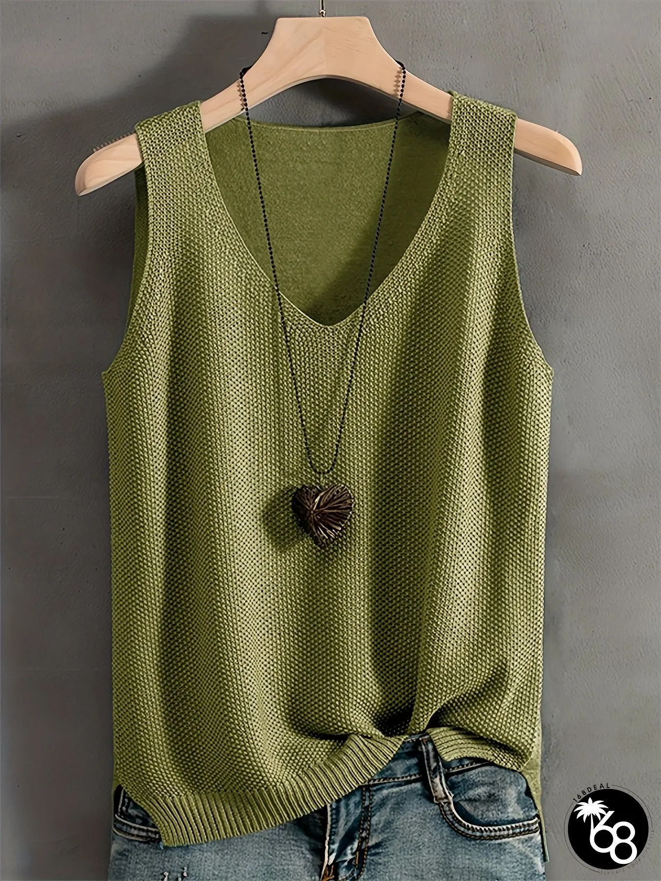 Womens Casual V-Neck Crochet Sleeveless Tank Top Loose Fit Lightweight Vest | 168DEAL