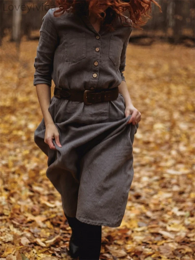 Patch Pockets Utility Maxi Shirt Dress