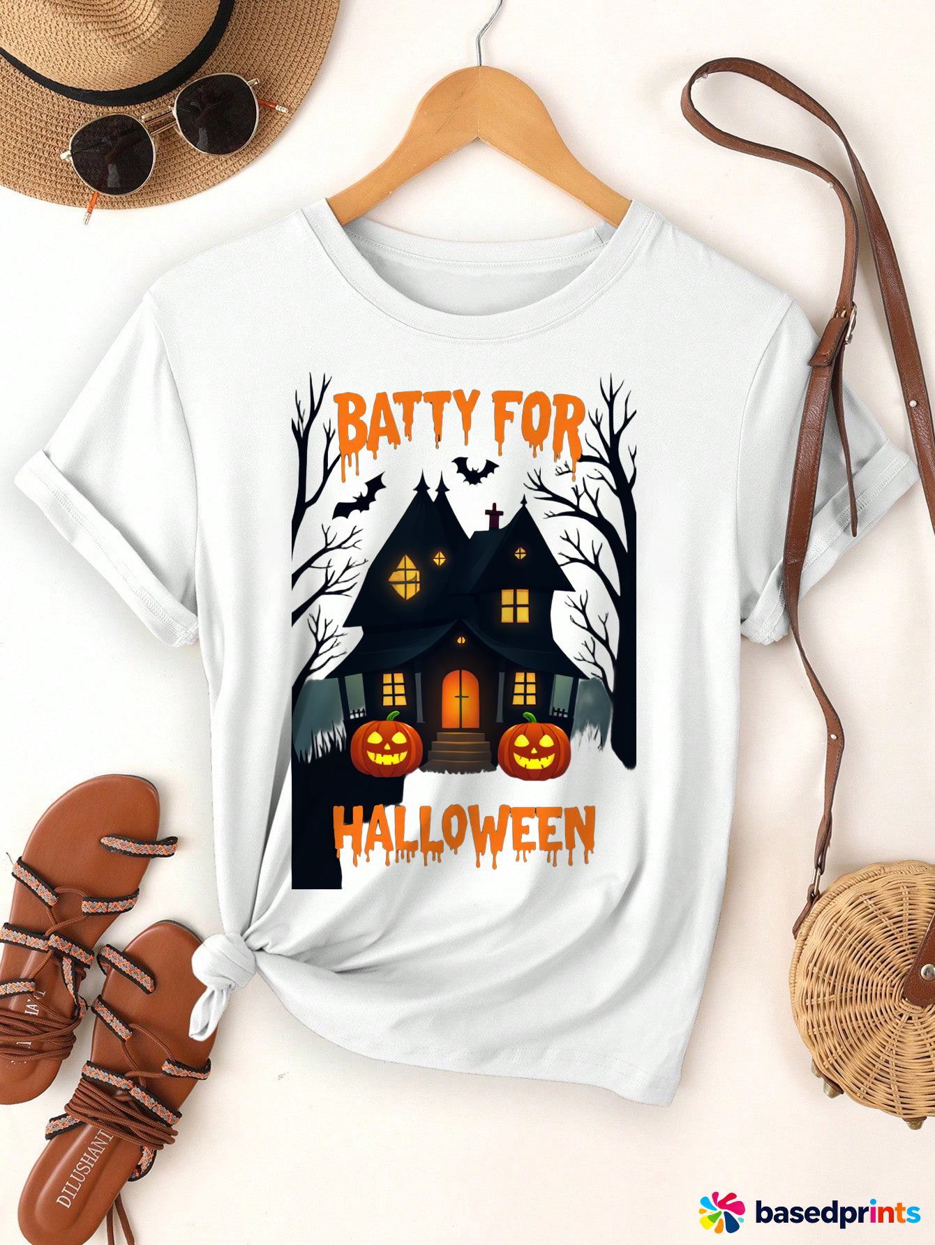 White Bat House Pumpkin Halloween Tee