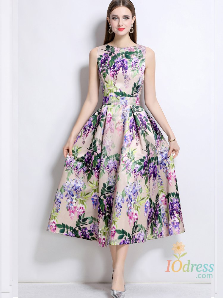 IO Dress Elegant Printed Round Neck Slim Fit Vest Dress 2025 New Fashionable Summer Women'S Clothing