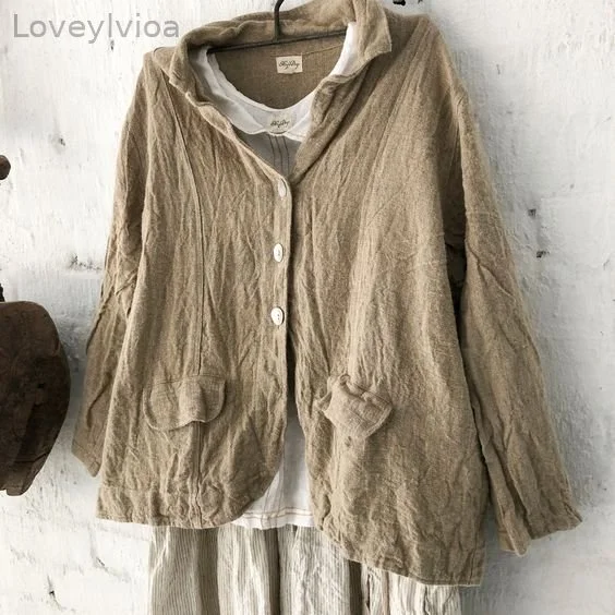Solid Color Button Down Comfy Linen Cotton Jacket