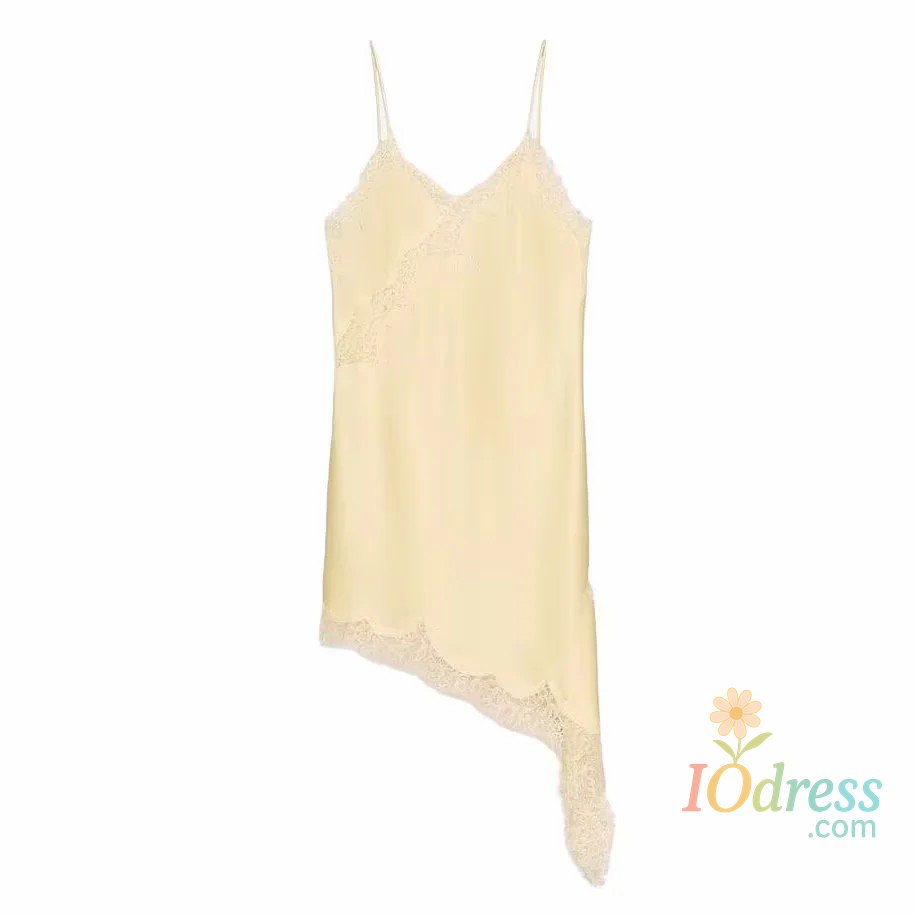 IO Dress TRAF Women's 2025 Satin Sexy Lace Spliced Short Sling Dress Women Sleeveless Backless Asymmetric Sexy Party Dresses Lady Dress