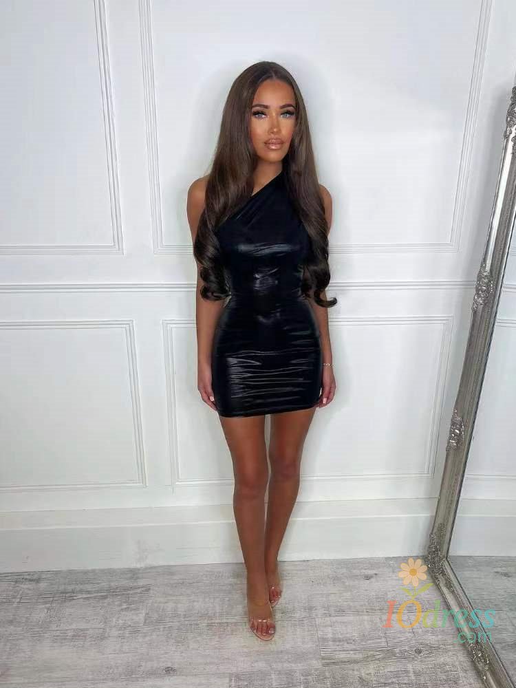 IO Dress Sexy One Shoulder Bodycon Dresses For Women Solid Irregular Skinny Mini Dress Female Party Nightclub Buttocks Short Gown vestido IO Dress Store