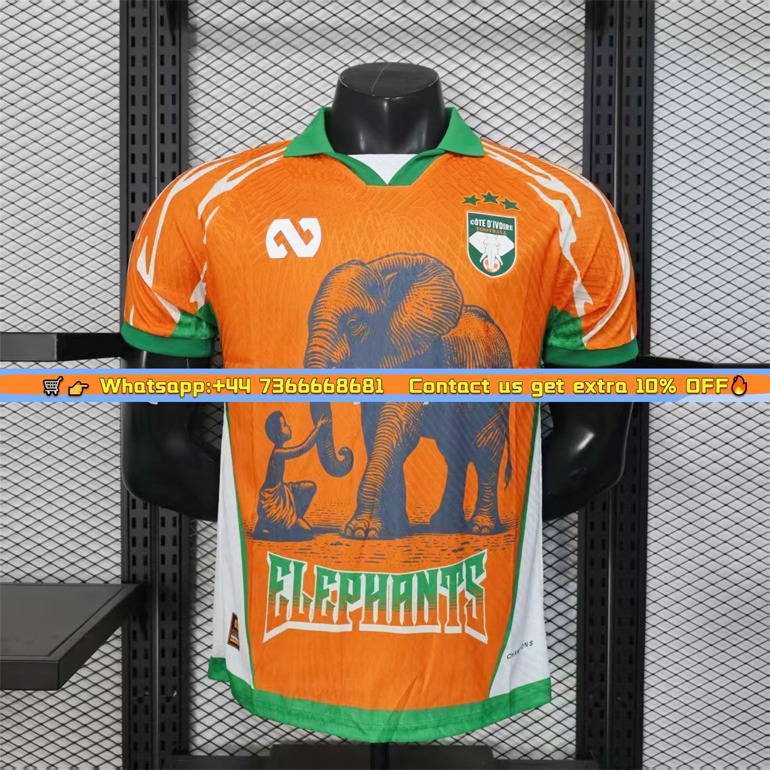 Ivory Coast 25-26 Elephant And Kid Orange Jersey - Player Version