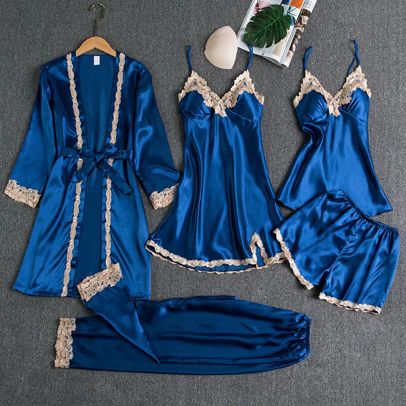 Churchf New Pajamas With Bra Pads Gold Lady With Five Pieces Of Thin Homewear