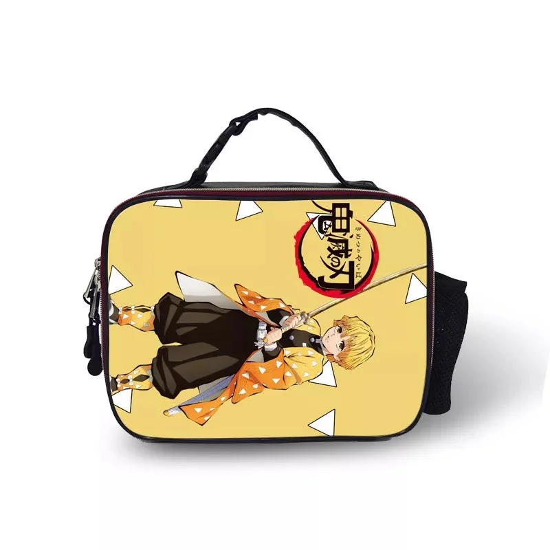 Buzzdaisy Demon Slayer Kimetsu no Yaiba #21 PU Leather Portable Lunch Box School Tote Storage Picnic Bag