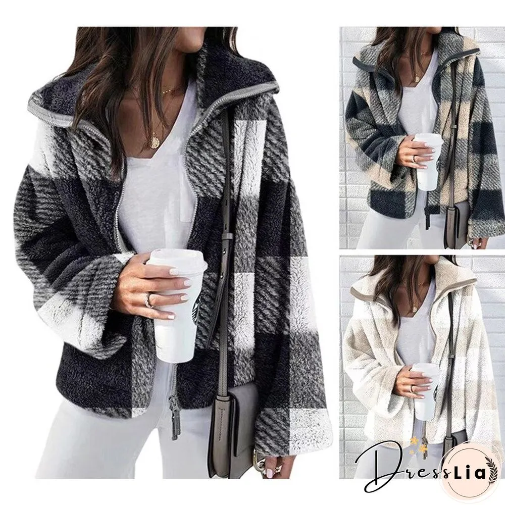 Autumn And Winter Long Coat Women New Casual Double-sided Plush Plaid Coat Jacket Women