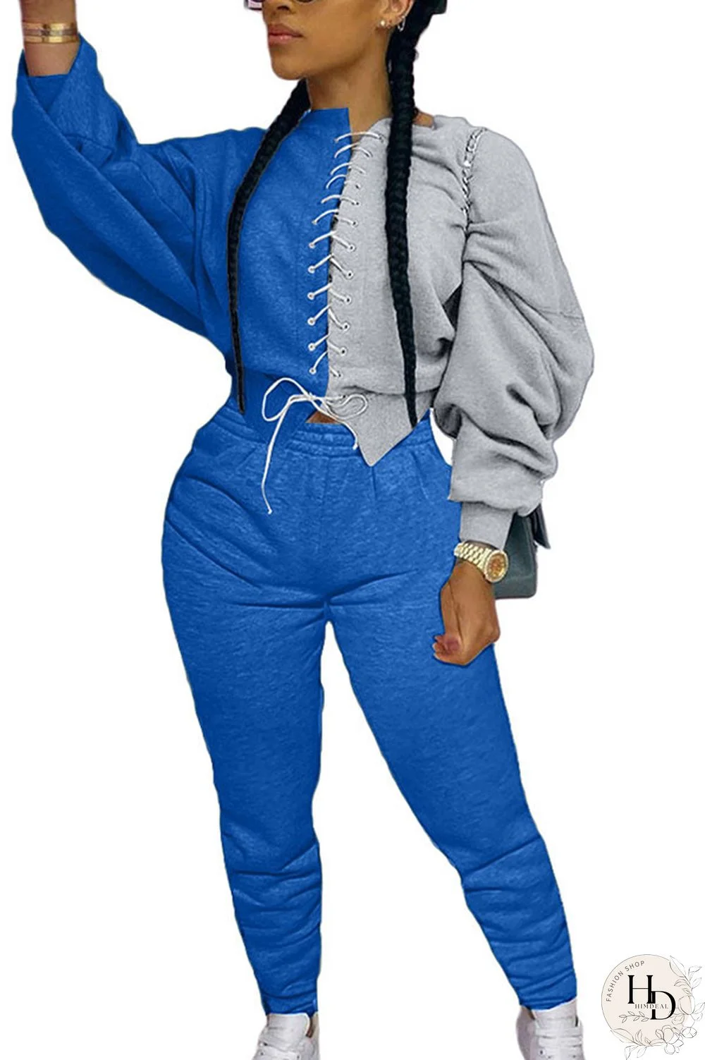 Grey Sexy Solid Patchwork O Neck Long Sleeve Short Two Pieces