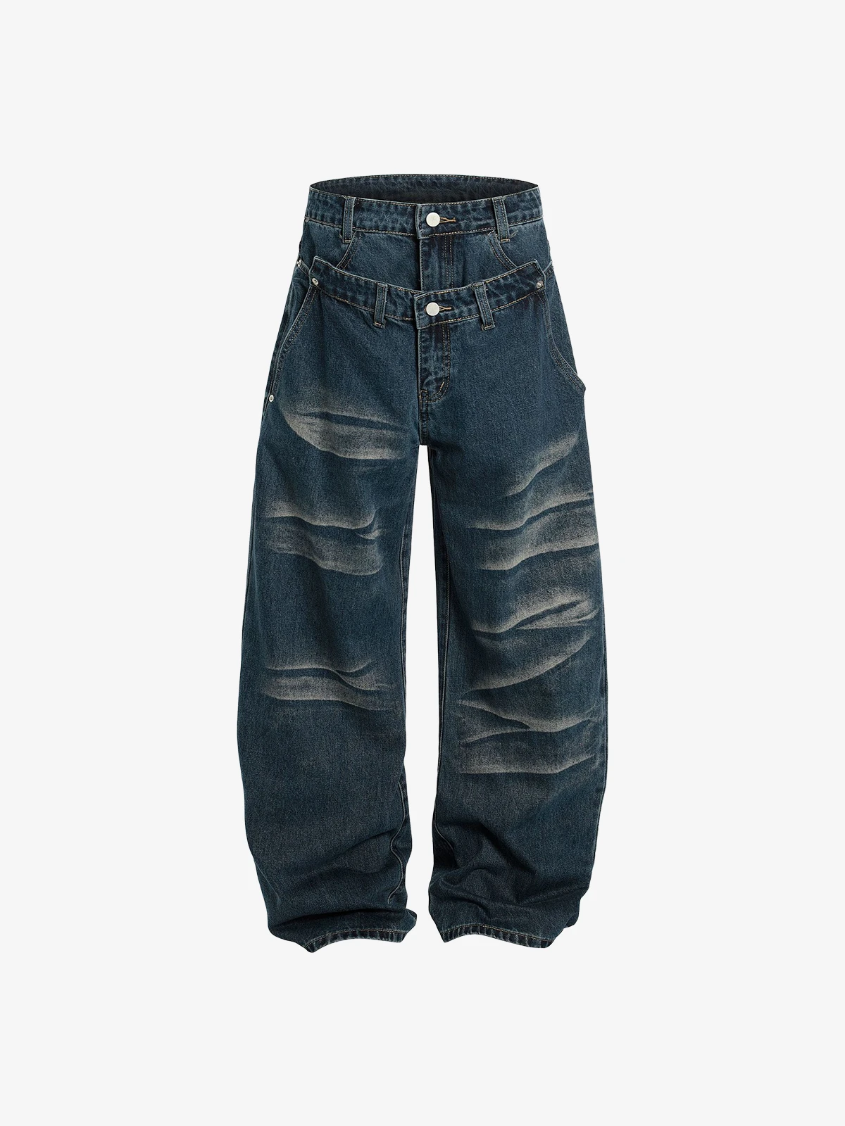 Blue Act Chic Double Waistband Washed Texture Jeans Front