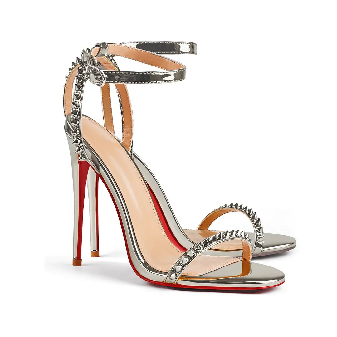 100mm/120mm Women's High Heels Rivets Party Red Bottom Sandals-vocosishoes