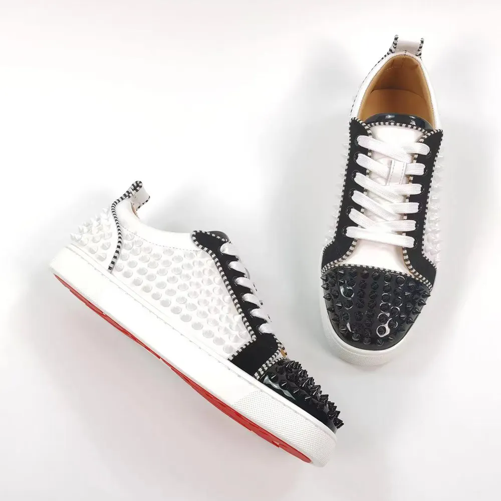 Gentleman's Prom Party Sneakers Shoes Red Bottom Round Toe Rivets Shoes-vocosishoes