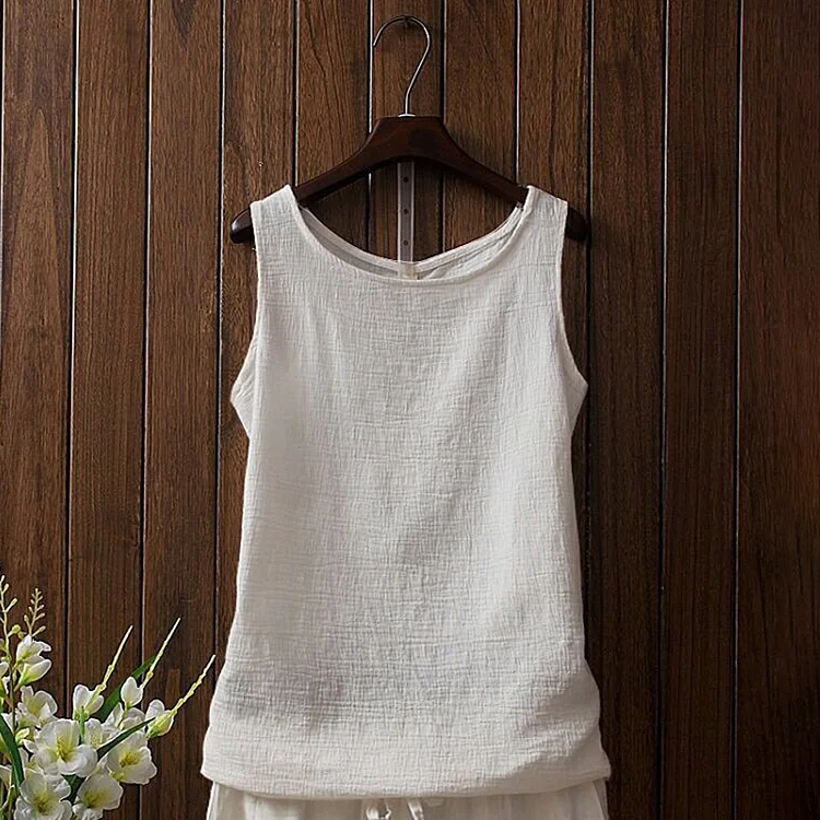 Texture Round Neck Comfy Casual Tank Top