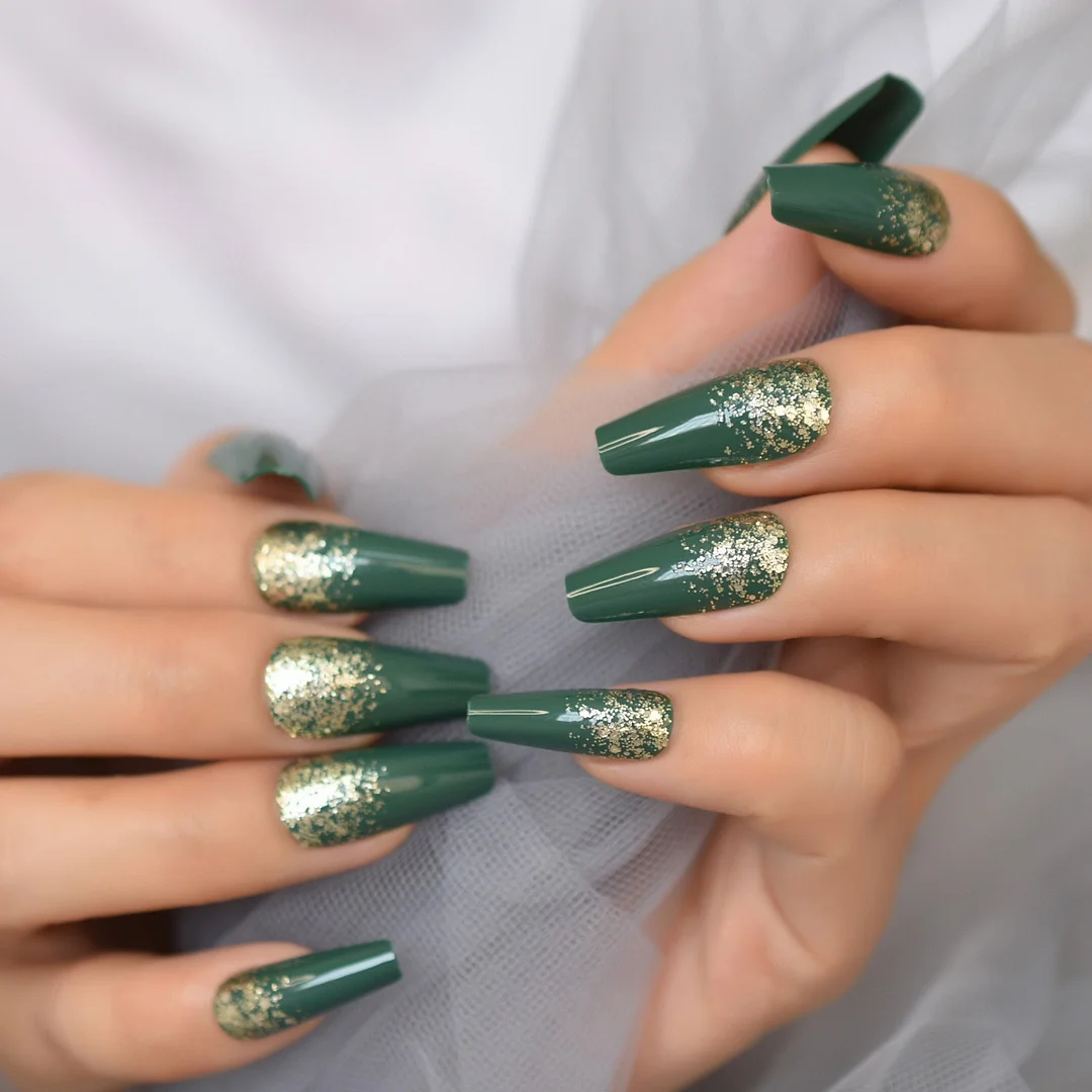 Fadeing Nails Glossy Cutting Line Simple Design Glitter Full Cover Nails Press On Nails Tips Coffin Extra Long Supplies For Gels-Nail Inspo