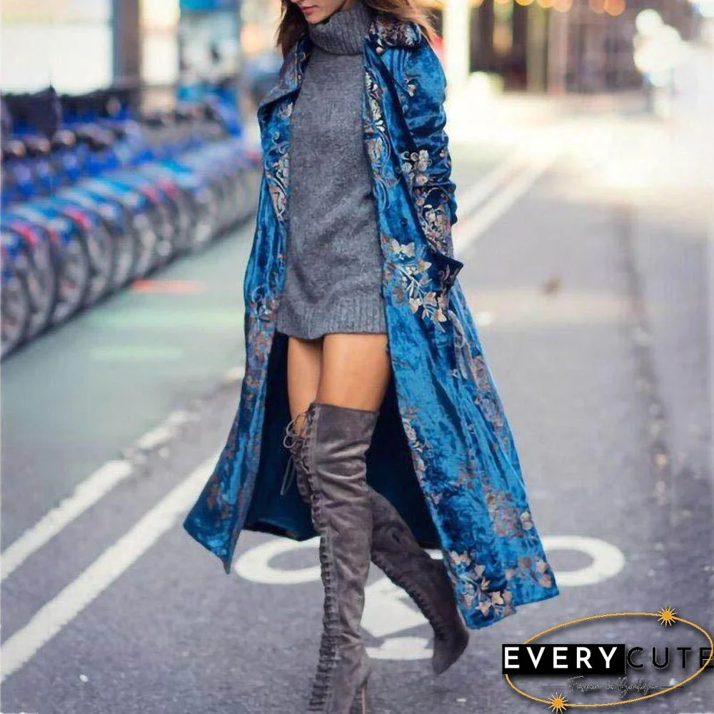 Long Sleeve Red Printed Velvet Cardigan