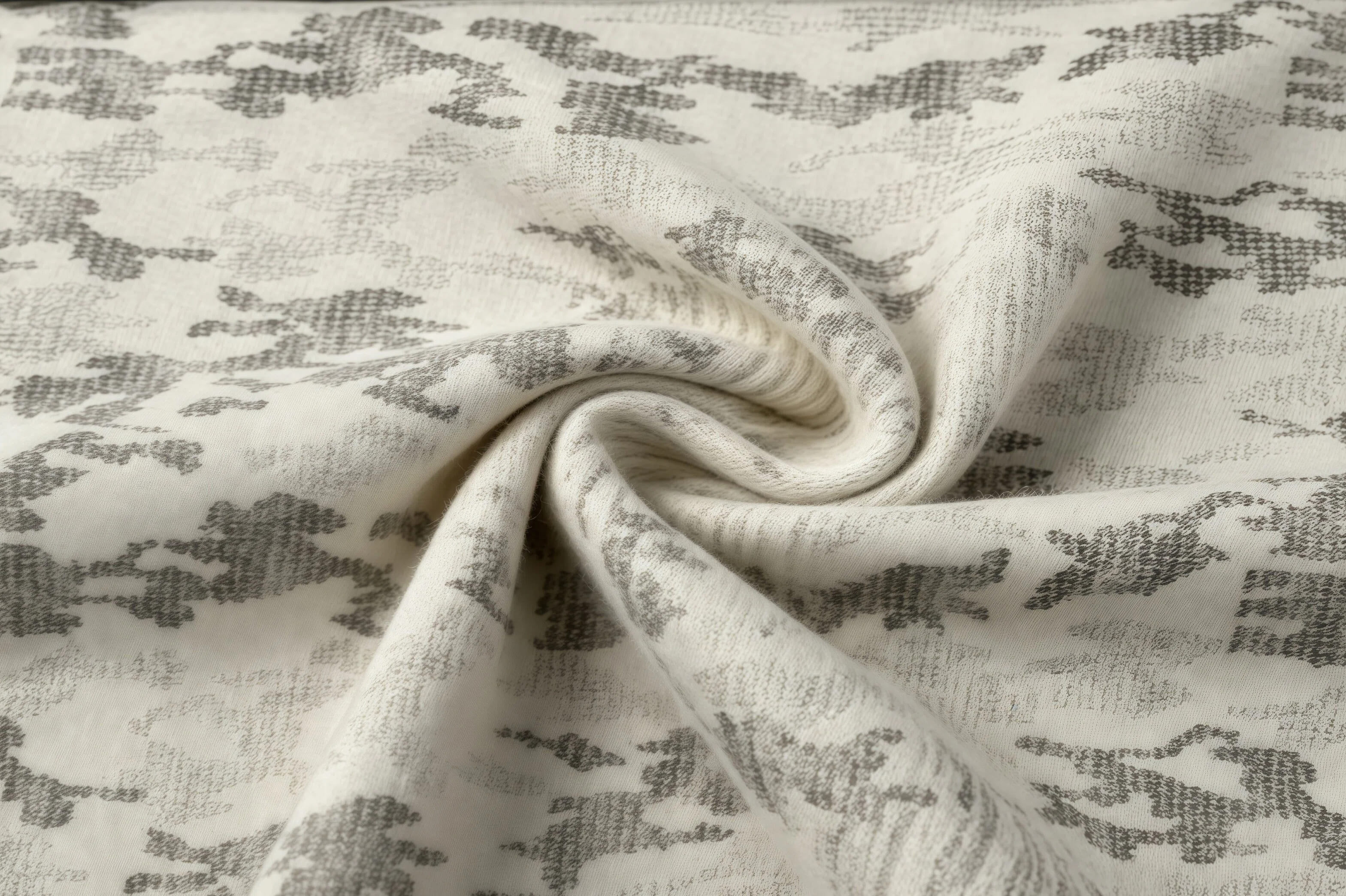 Cream White Camouflage Jacquard Fabric, Soft Knit Material for Loungewear & Sewing