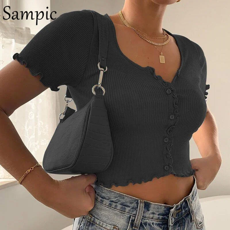 Sampic Summer 2020 Sexy Pink Cardigan Tank Tops Blue Club Fashion Camis Casual Skinny Kintted Crop Tops T Shirt Outfits